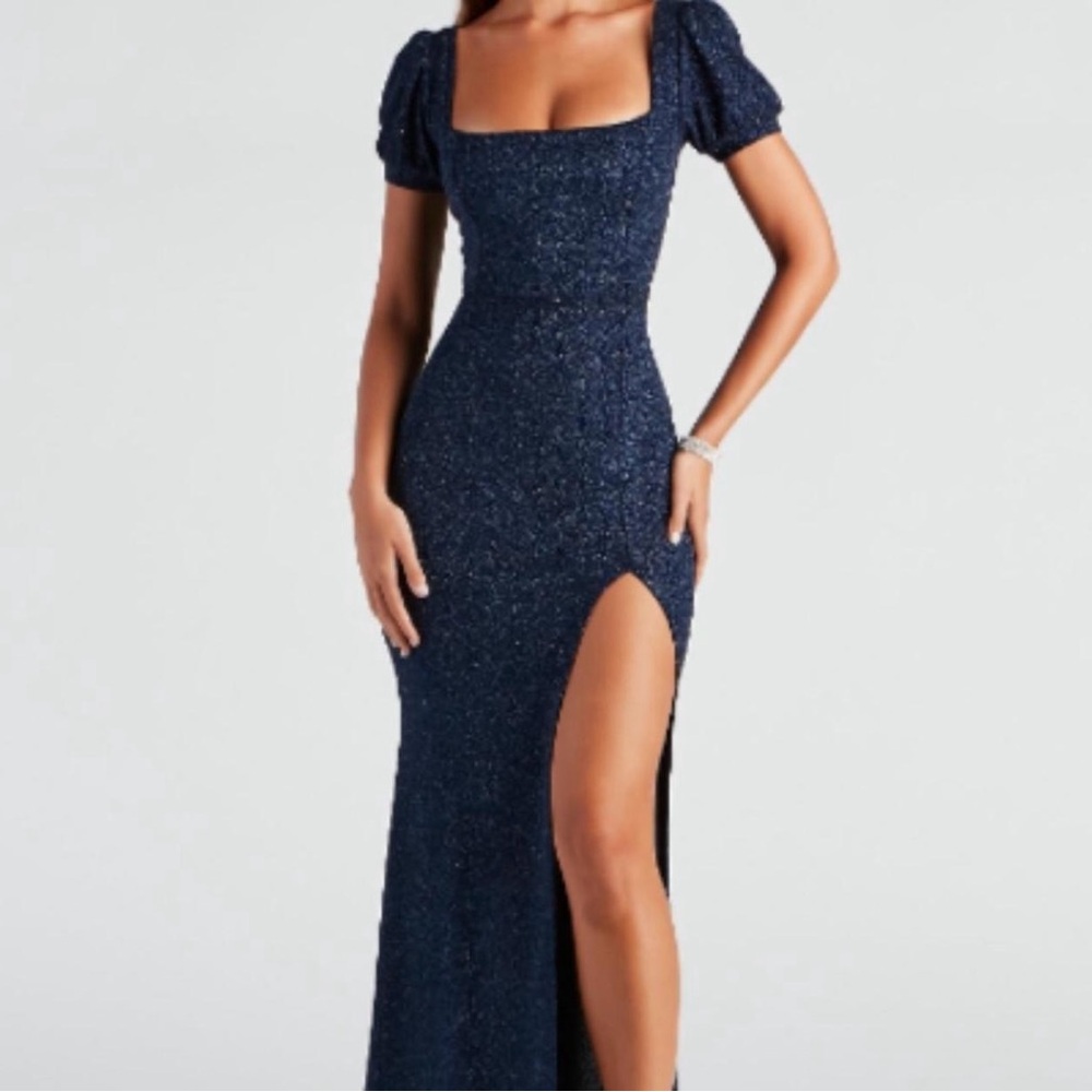 Navy Square- Neck Prom Dress. Windsor